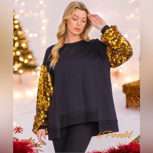 FANTASTIC FAWN Gold sequin french terry oversized pullover S M L - Picture 1 of 8